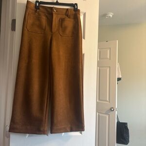Wide-Leg Faux Leather Pants in Warm Brown